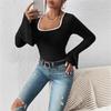 New Solid Color Long-sleeved Pullover Knitted Slim Fashionable and Sexy Low-necked Women's Clothing