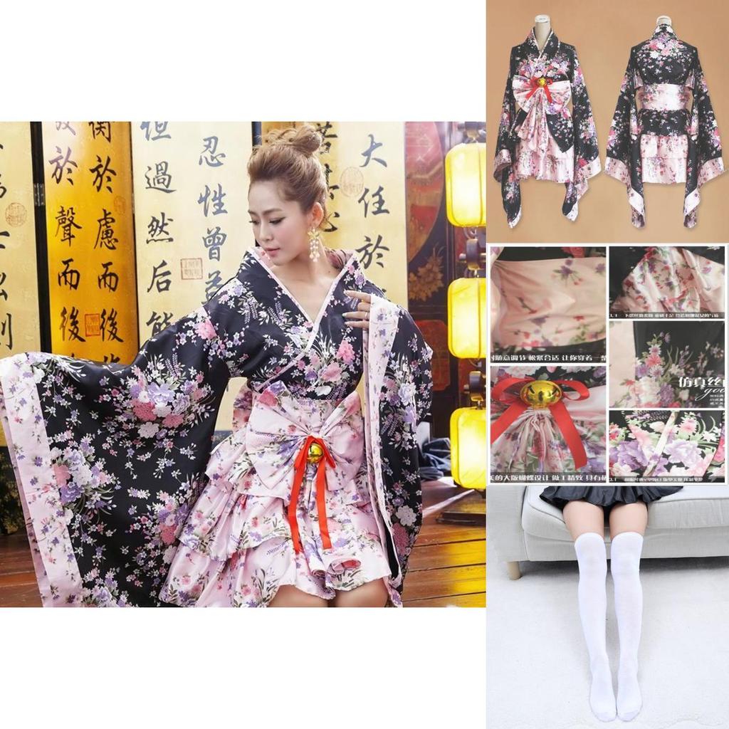 Elegant Japanese Kimono Cosplay Lolita Anime Maid Outfit With Full Accessories