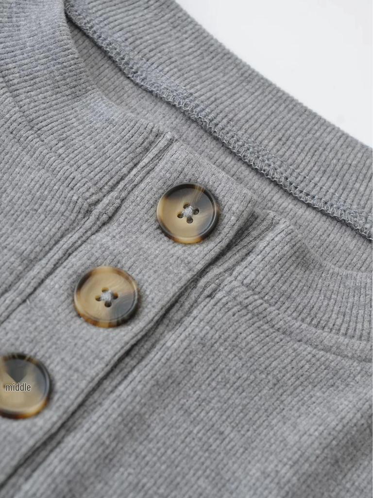 Korean-Style Slim Fit Henry Collar Fleece Long Sleeve T-Shirt for Women - Autumn/Winter Stretchy Base Layer Top