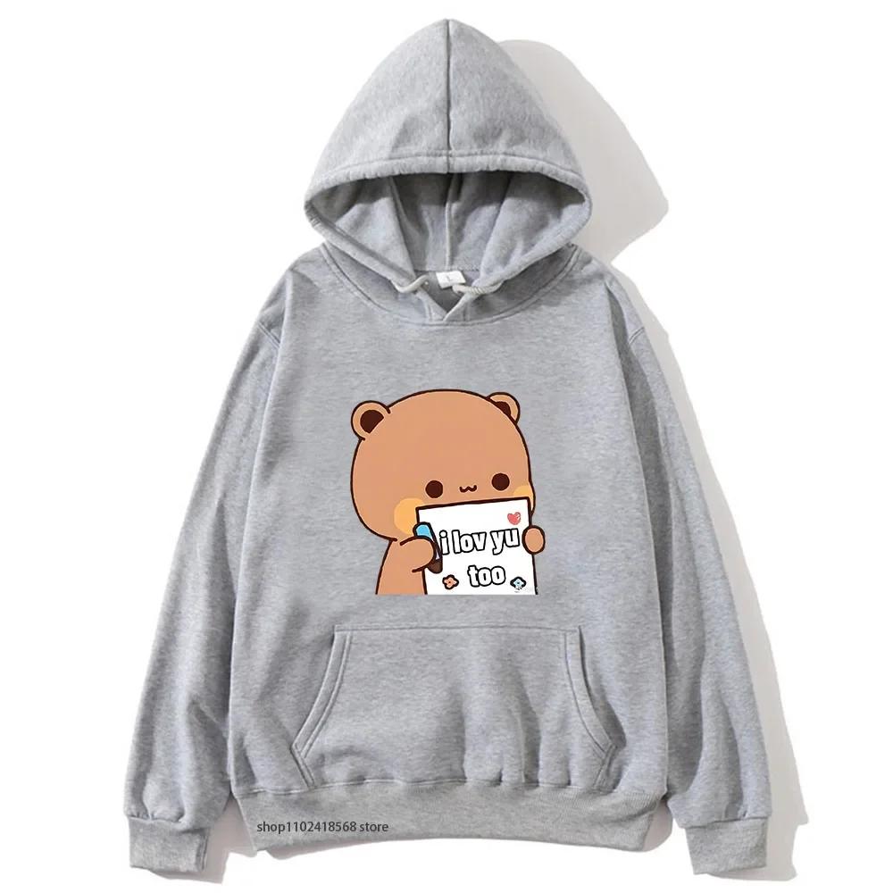 BuBu Panda’s Love Message To DuDu Bear Hoodie Kawaii Cartoon Graphic Sweatshirt Couple Clothes Men Women's Pullover