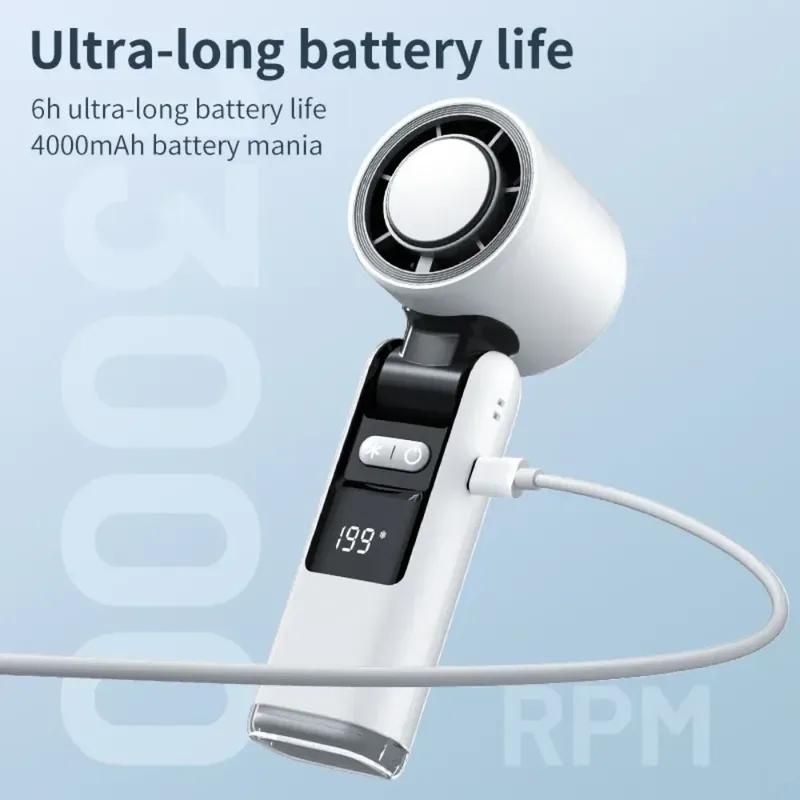 Mini El Tipi Turbo Fan Katlanabilir Tasarım 1-199 Hız Rüzgar 4000mAh Şarj Edilebilir Dijital Ekran Taşınabilir Cep Fanları Dış Mekan İçin