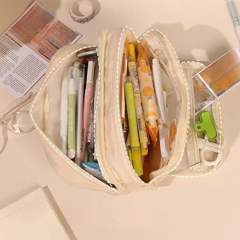 Japanese Minimalist Pencil Case Large Capacity Oxford Fabric Student Pouch for School Girl Teens Middle High School Supplies