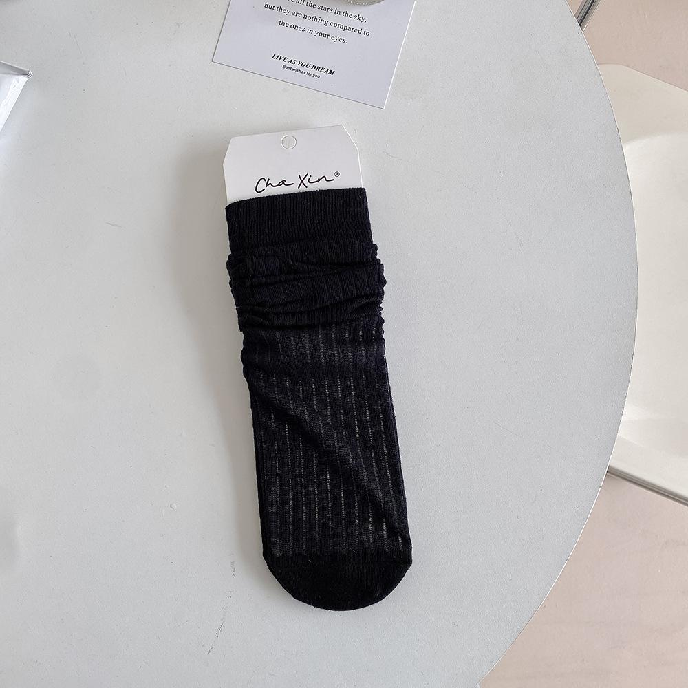 

Socks Thin Breathable Mesh Solid Color Base Mid-Tube Stacked Socks College Style Cotton Linen Socks One size fits all чорний