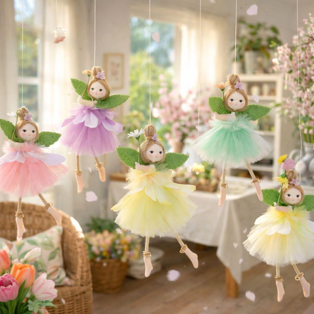 Long Legs Flower Fairy Ornaments with Flower Skirt Girl Hanging Doll  Baby Shower