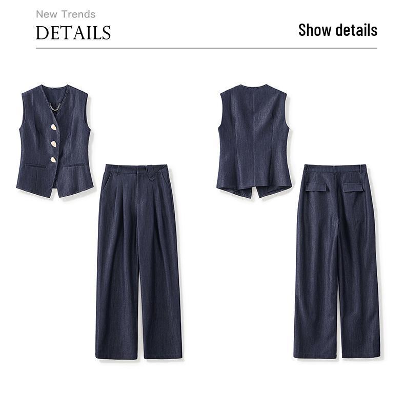 Kochi Stylish Heavy-Duty Beaded Sleeveless Vest & Wide-Leg Pants Set - Tall & Slimming Two-Piece