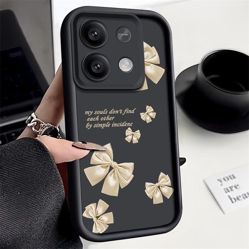Bowknot Print Soft TPU Matte Case For Xiaomi 14T Pro 13T Poco F6 X6 X5 Redmi 13C Note 13 12 Pro 11 Solid Color Shockproof Lens Protection Phone Cover