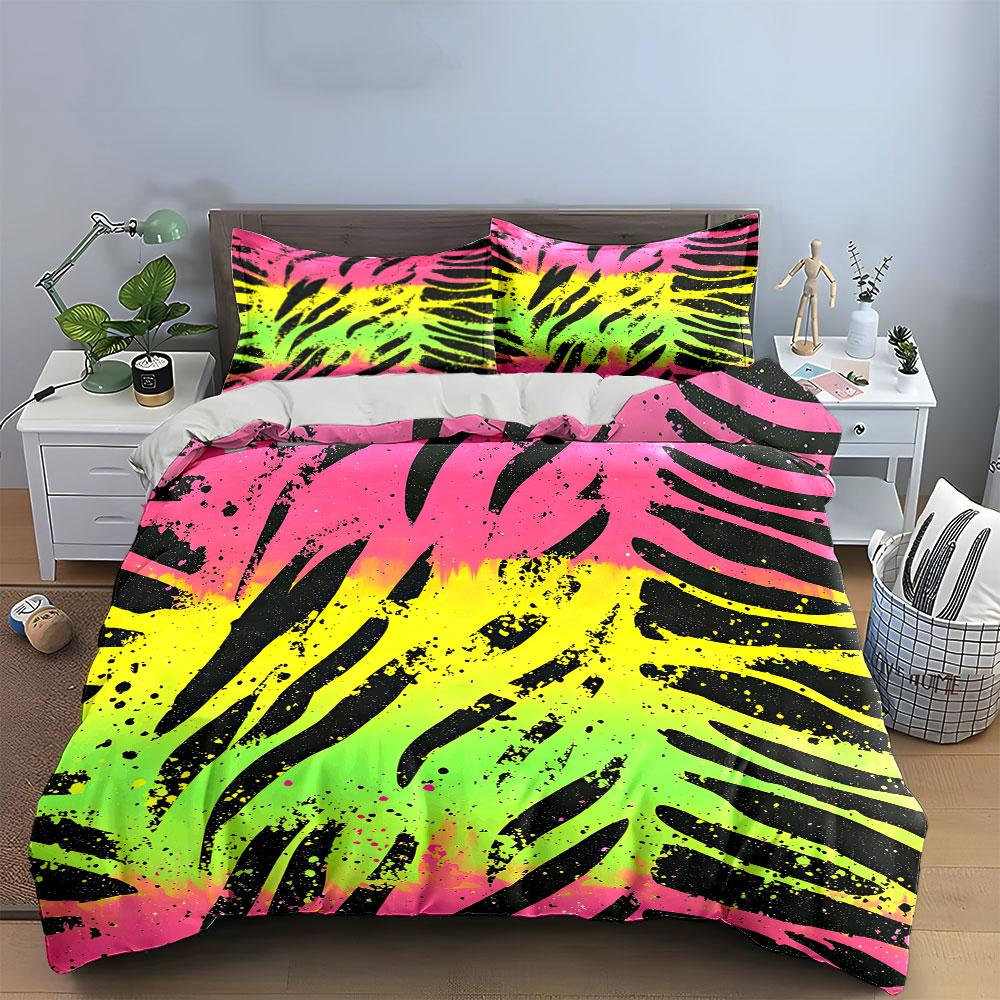 "Vibrant Zebra Pattern Bedding Set"  Kid's and Adults' Bedroom Decor, Exquisite Three-piece Bedding Set Gift