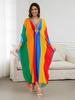 EDOLYNSA Flag Color Printed Boho Hand-knit V Neck Bat Sleeve Beach Dress 2024 Summer Women Loose Kaftan Beachwear Swimsuit Cover Up