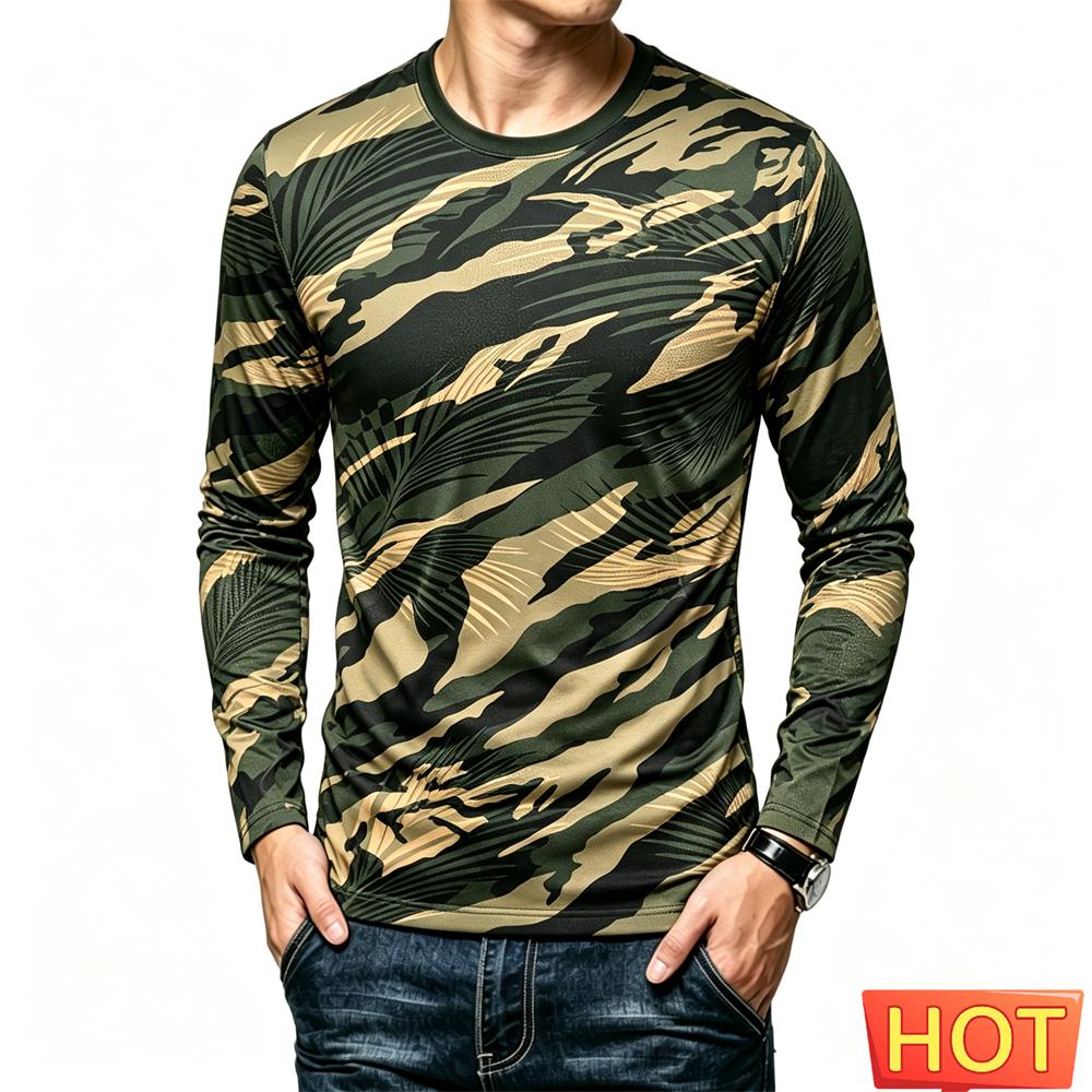 Outdoor Running Sports Men's T Shirt Funny Camouflage 3D Print Long Sleeve T-shirt Casual O-neck Loose Tops Autumn Gym Clothing