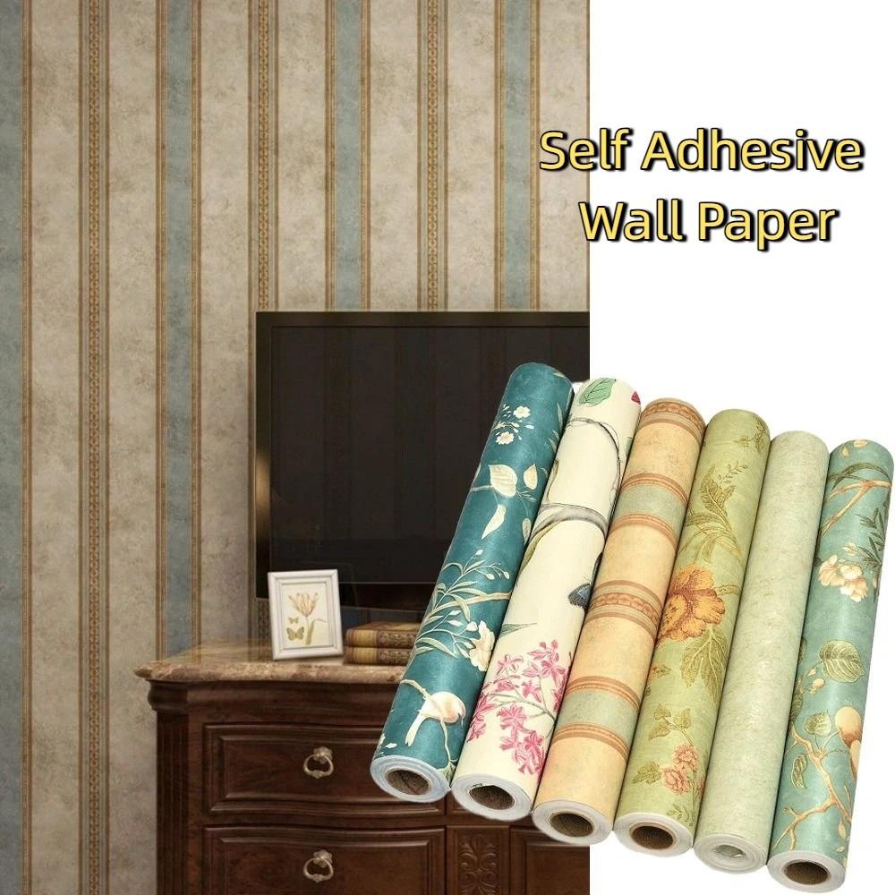 Non-woven Fabric Self Adhesive Wallpaper Aluminum Foil Bottom American Retro Wall Sticker  Wardrobe