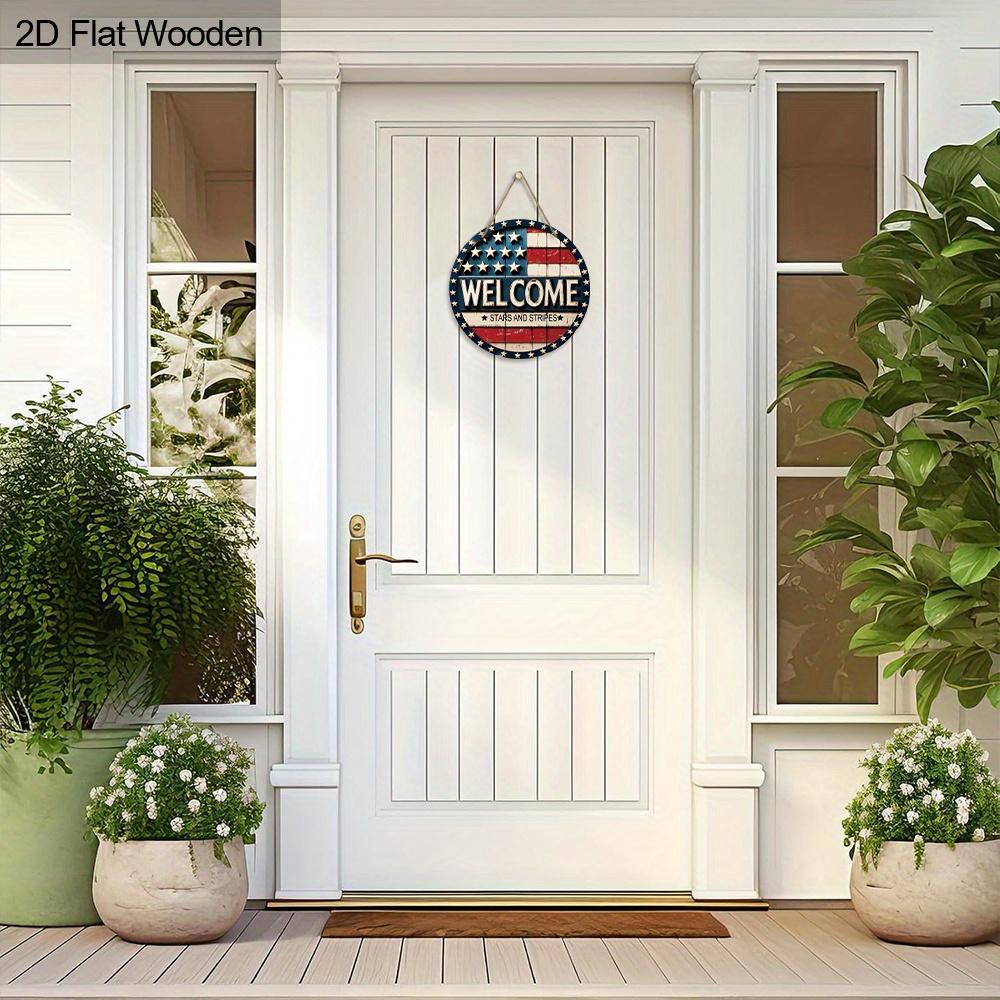 1pc 2D Flat Sign Happy Independence Day Wooden Hanging Sign Welcome Independence Day Decorations Vintage Wall Hanging Art Decoration Door Decor