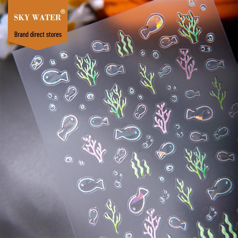 SKY Ocean Fish & Seaweed Nail Art Stickers - Jelly Shell & Bubbles Design
