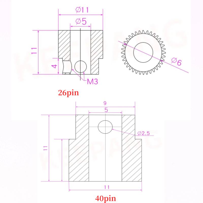5Pcs/set Brass Extruder Wheel 26/40 Teeth Drive Gears For Creality CR-10 10S S4 S5 Ender 3 / Pro / V2 3D Printer Accessories