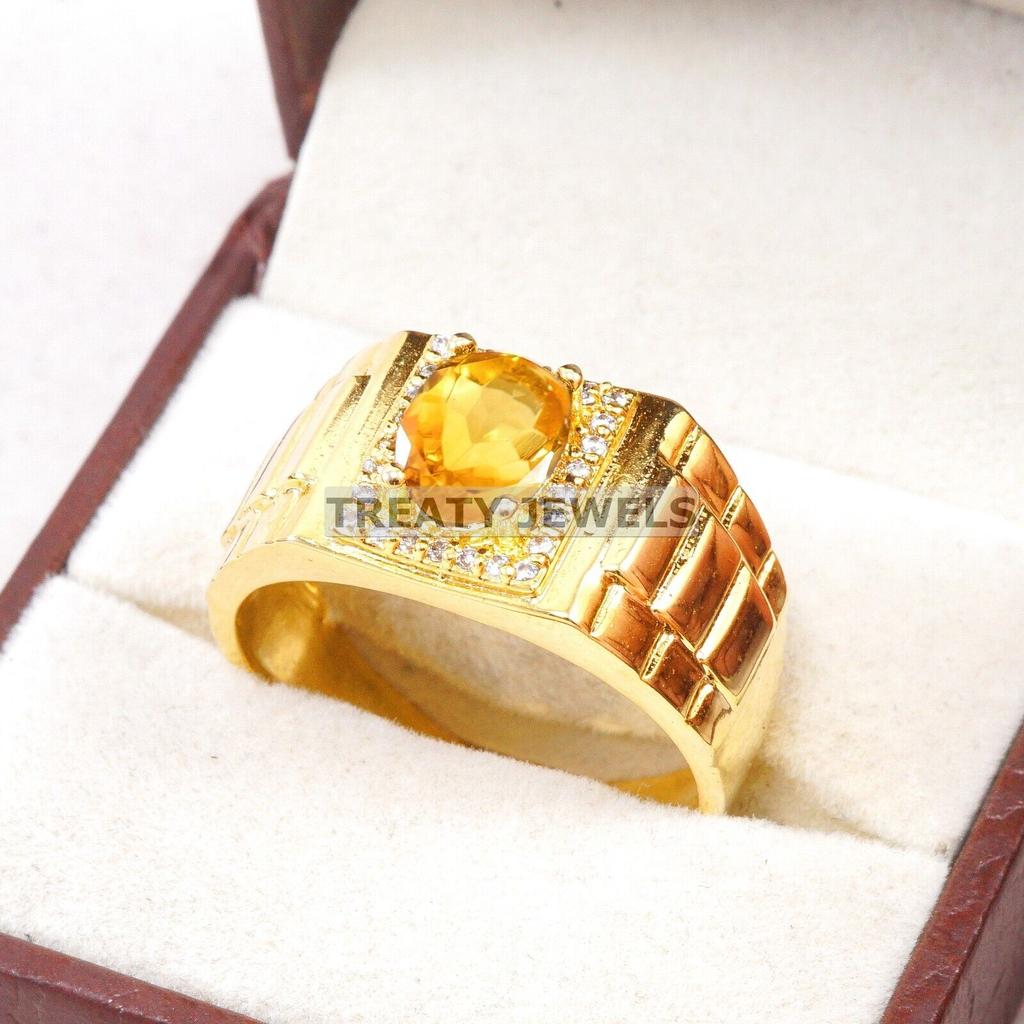 Bague Citrine Taille Ovale Argent Sterling 925 Plaqué Or Pour Homme #A986 JL375669319599