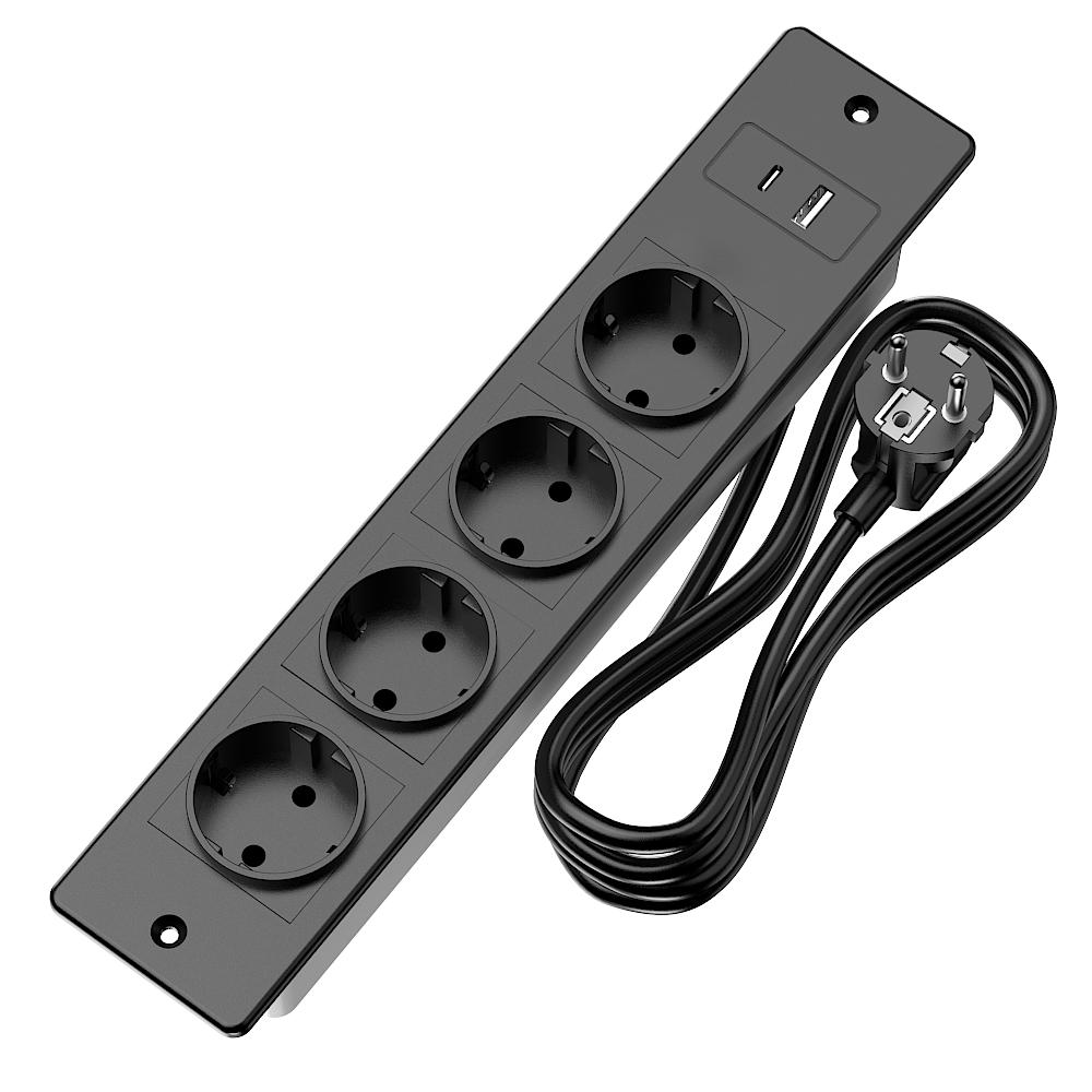 Recessed Power Strip with 2 Sockets USB A USB C Ports Embedded Furniture Charging Station for Desk Nightstand Cabinet