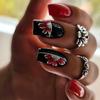 Sexy Black Little Red Daisy French Fake Nails Women Fashion False Nail Square Head Wearable Manicure Full Cover Press on Nails