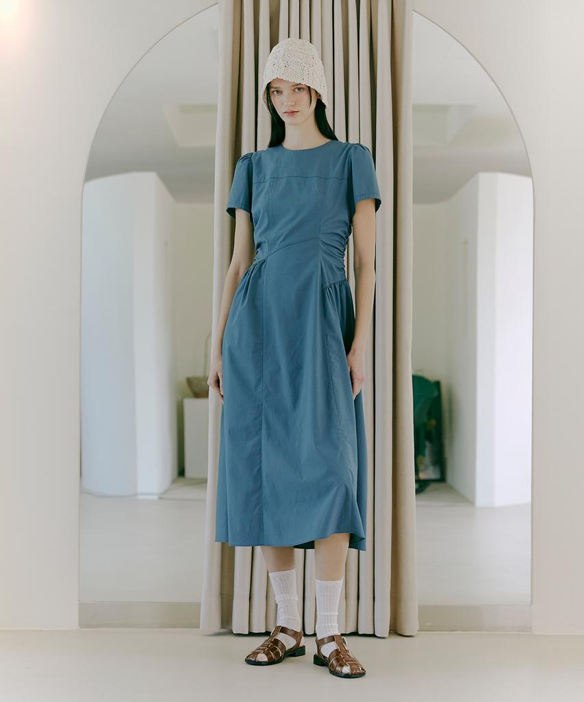 Etmont Side Shirring Dress Blue Green