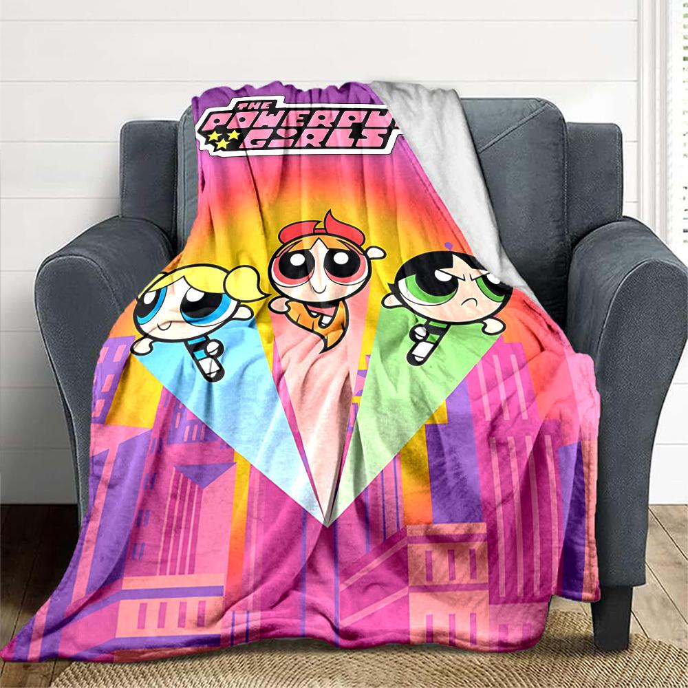1pc Powerpuff Girls Blanket Lightweight Flannel Throw For Sofa, Bed, Travel, Camping, Livingroom, Office, Couch, Chair, And Bed