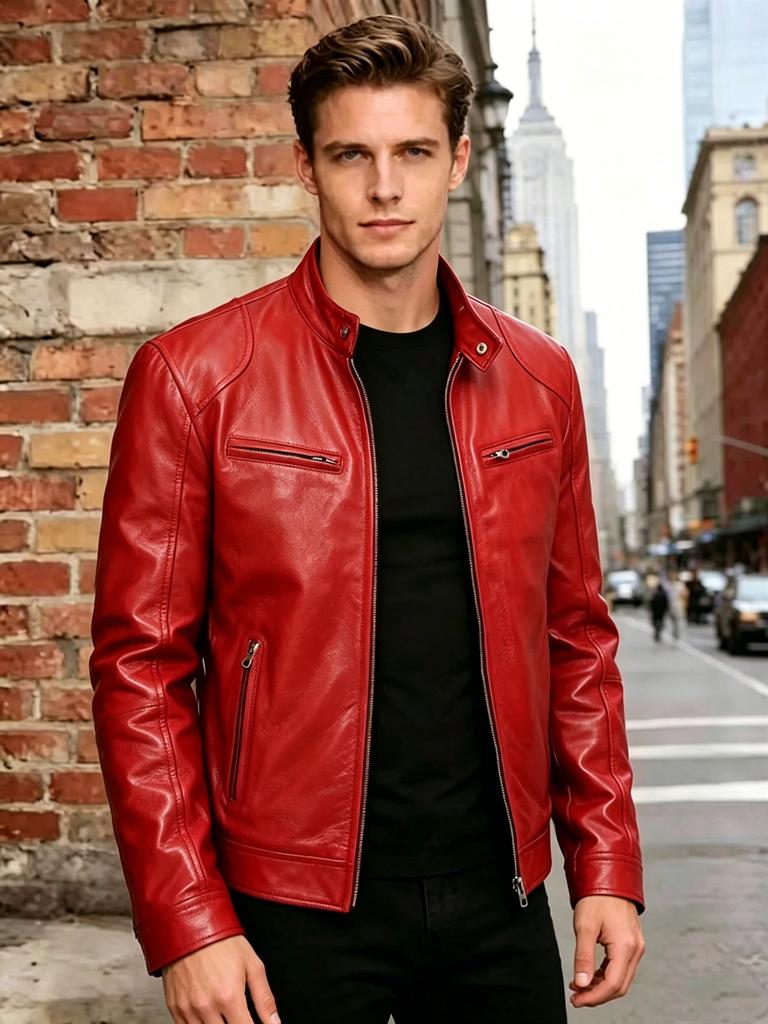 Men's slim-fit PU leather jacket stand-up collar locomotive jacket autumn and winter trend short jacket fashion casual leather jacket