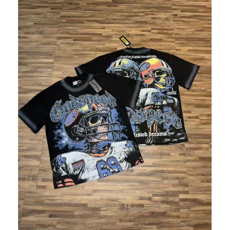 Mens Oversized Graphic Tee With Skull Print Washed Vintage Cotton T-Shirt Loose Fit Short Sleeve Crew Neck