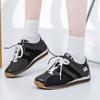 2025 spring new retro round head leather lace-up German training shoes for women, the same color matching flat-soled Forrest Gump shoes, board shoes