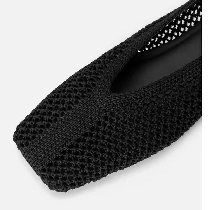Summer new square head flat bottom woven fishing net ballet shoes women's casual hollow shallow mouth sandals