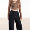Women's Autumn 2025 Dark Blue High-Waisted Wide-Leg Denim Jeans - Floor-Length, Slimming, Versatile, Stylish