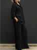 Completo da Donna Taglie Forti Due Pezzi Casual Camicia a Maniche Lunghe con Bottoni e Pantaloni a Gamba Larga