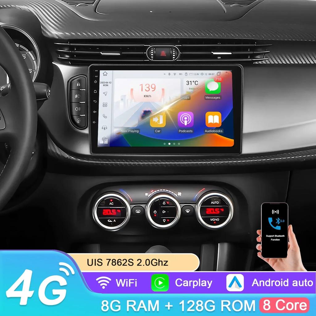 Hizpo 9inch AI Intelligent Player 2din Android Car Radio for Alfa Romeo Giulietta 2015 - 2018 Furgonato GPS Carplay Auto 4G Intelligent Screen WIFI