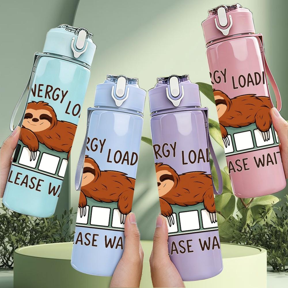 1PC Sloth Energy Loading Text 750ml Color Plastic Sports Water Bottle Leakproof Flip Straw Lid Suitable for Sports Office Home Use