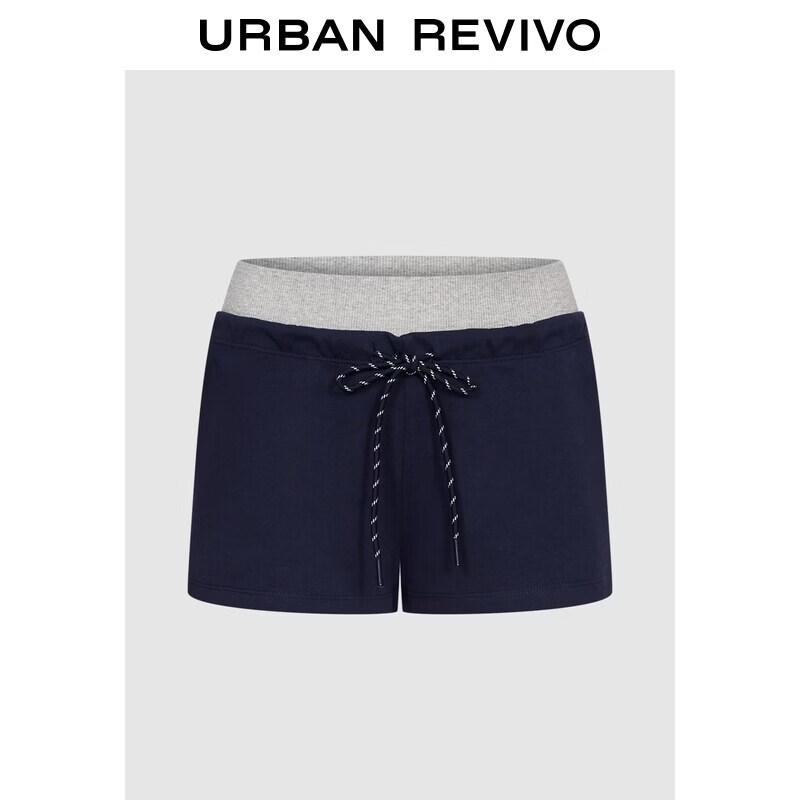 UR2026 Women s Faux Two-Piece Contrast Drawstring Shorts S