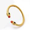 Stylish European-American 18K Gold Stainless Steel Wire Bracelet for Women, Geometric Open Design, Inlaid with Colored Diamonds, Colorfast.