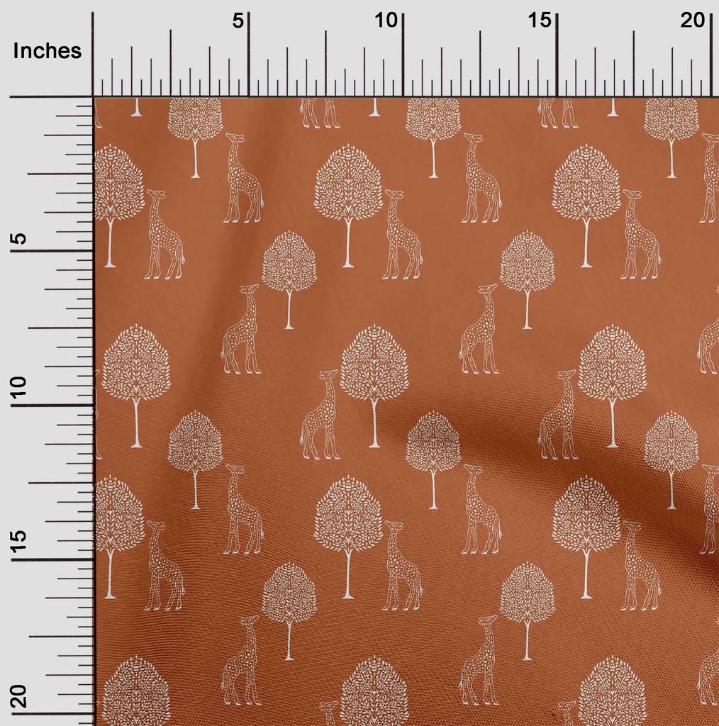 oneOone Cotton Flex Fabric Tree & Giraffe Block Printed Craft Fabric BTY 40 Inch