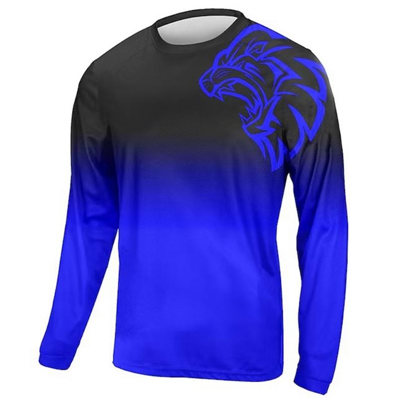 Contrast Color Lion Print Men's Long Sleeve T-shirt Outdoor Run Fitness Sports Topd Autumn Casual O-neck Oversized Pullover Tees