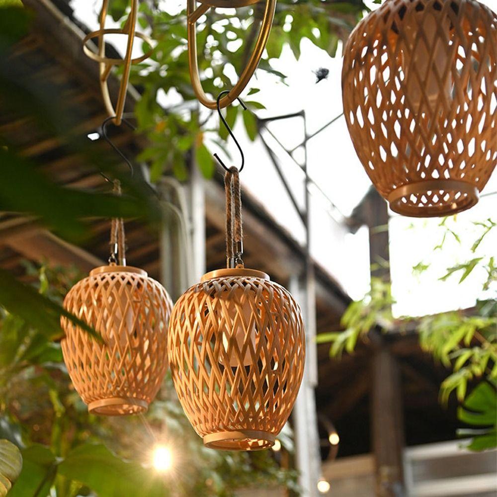 Solar Bamboo Weaving Lantern Waterproof 600 mAh Chinese Lantern Lights LED Garden Decorative Light Warm Light