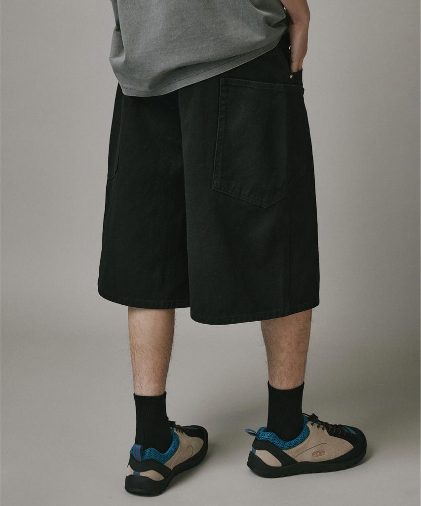 Beodeonteu Layered Cargo Twill Cotton Bermuda Shorts [Black]