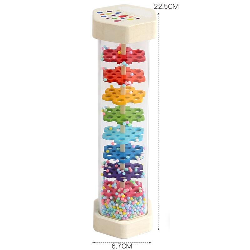 Montessori Baby Rain Stick Ergonomic Grip Rainbow Rattle Educational Sensory Toy for Baby Grasping Ability Training
