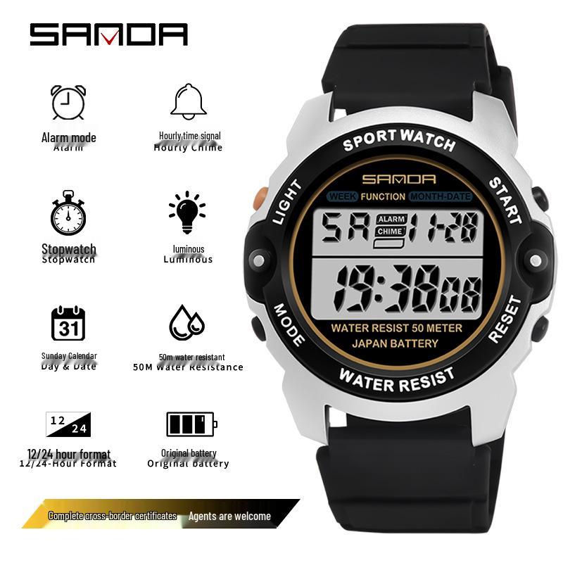 SANDA Youth Sports Luminous Waterproof Watch - Outdoor Alarm Clock & Electronic Display
