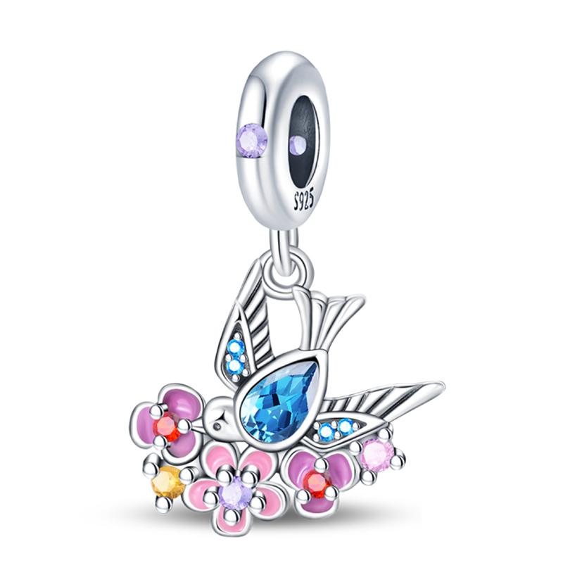 Trendy 925 Silver Large Billed Bir White Dove Parrot Feather Charms Beads Fit Pan 925 Original Bracelets DIY Luxury Fine Jewelry