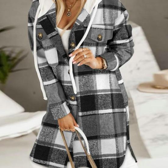 Women Fall Winter Sweater Coat Hooded Drawstring Twisted Pattern Contrast Color Thick Knitted