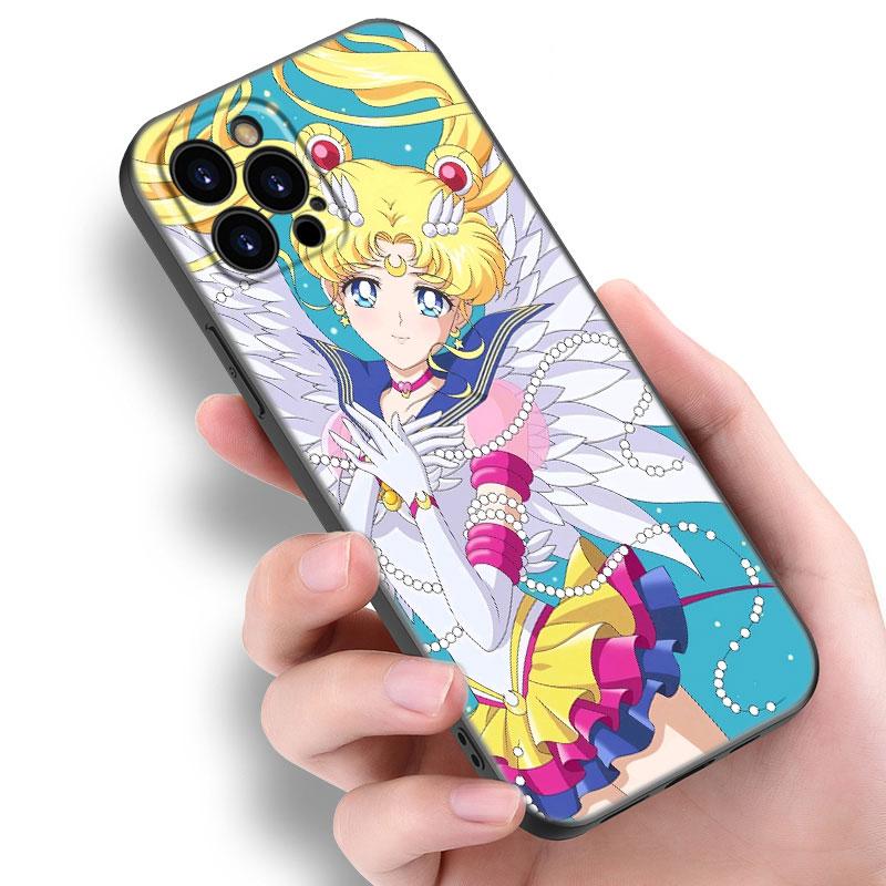 Japan Cartoon Sailor Moom Black Silicone Phone Case For Apple iPhone 12 13 Mini 11 14 15 Pro Max 7 8 Plus X XR XS SE 2020 2022