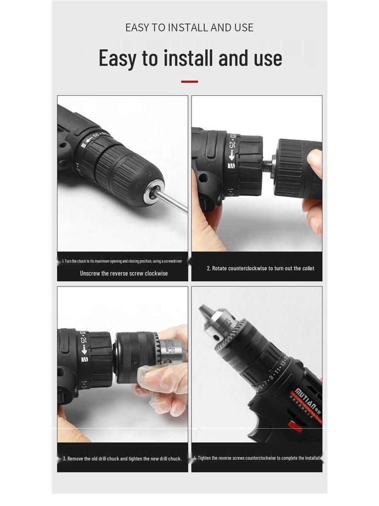 Self-Locking Ratchet Drill Chuck 1.5-13mm Quick-Change Adapter, 20/24UNF.