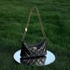 Bolsa feminina de couro genuíno de pele de cordeiro, padrão losango, ombro único, transversal, portátil, bolsa de ombro com corrente