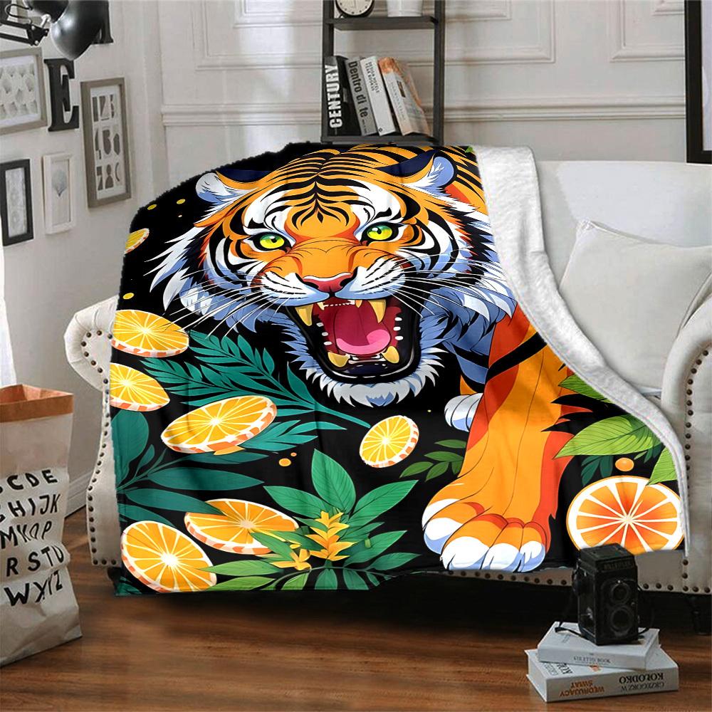 1pc Tiger Print Blanket Lightweight Blanket Throw Blanket For Sofa, Bed, Travel, Camping, Livingroom, Office, Couch, Chair yy251010010