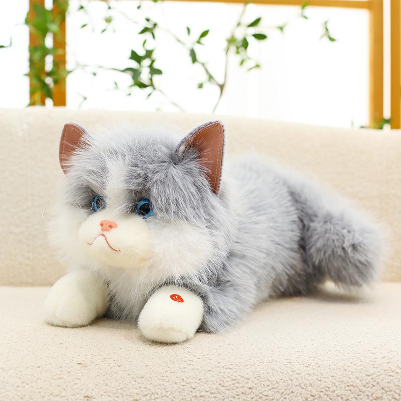 4 Styles Lifelike Cat Plush Toys Lovely Fluffy Lying Prone Ragdoll Cat Doll Warm Cozy Throw Pillow Kids Companion Home Decor
