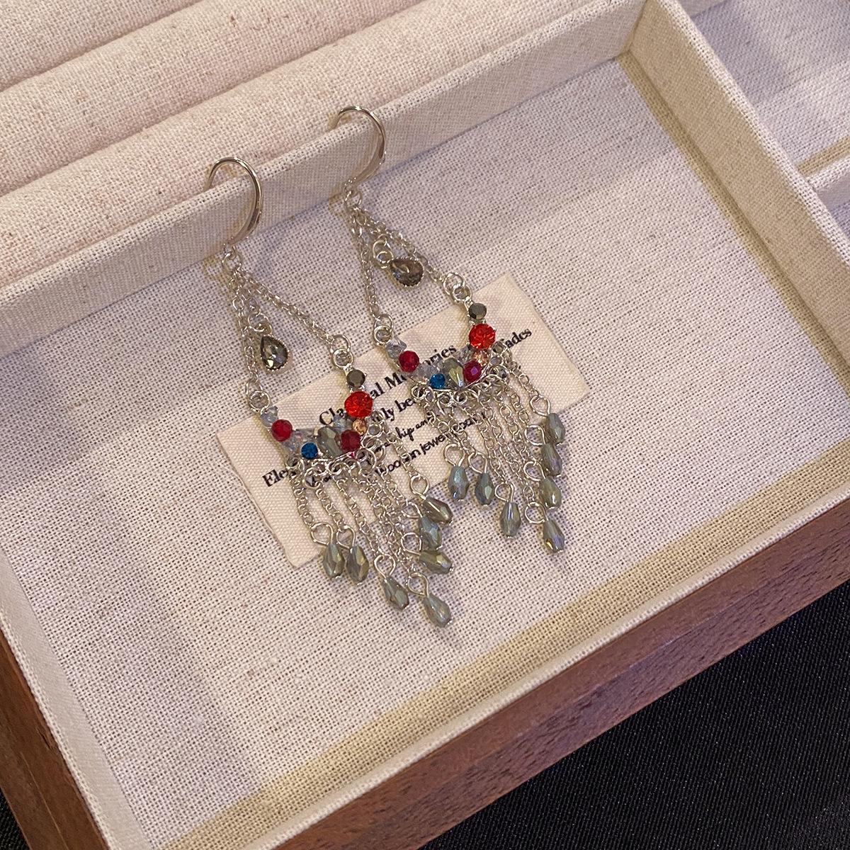 Ethnic Style Zircon Water Drop Fringed Earrings Antique Style Retro Fashion Exquisite Face Small Temperament Earrings