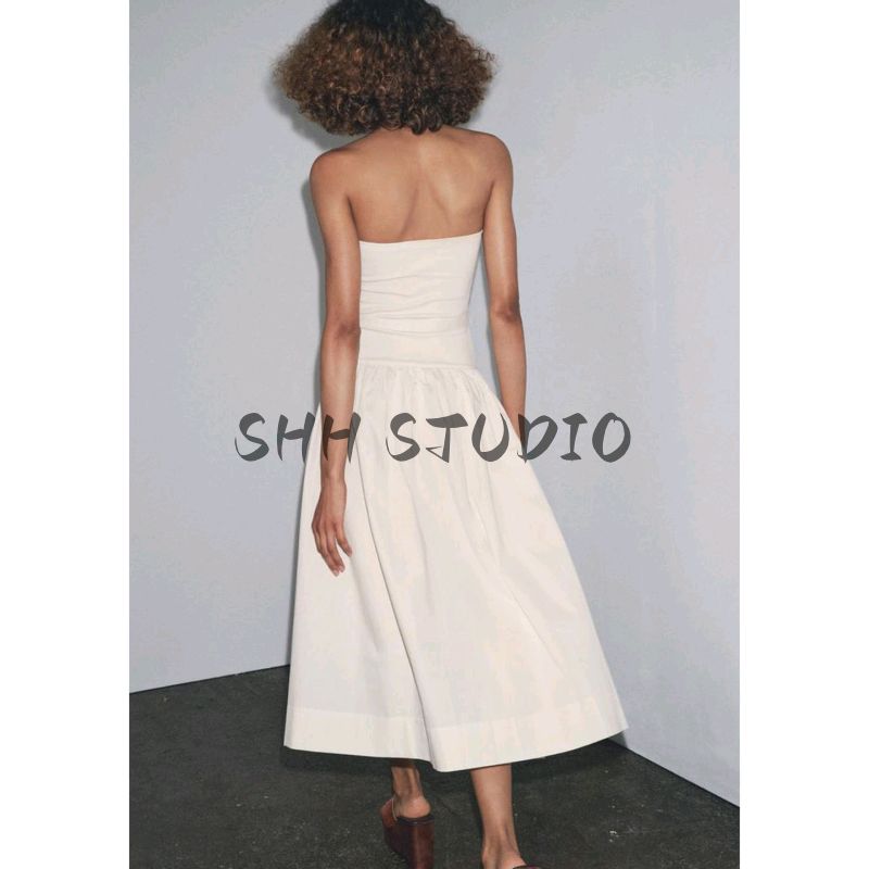 Summer New Product Women's Clothes Normcore Air Volume Feeling Hem Patchwork Belt off-the-Shoulder Tube Top Dress 3641703