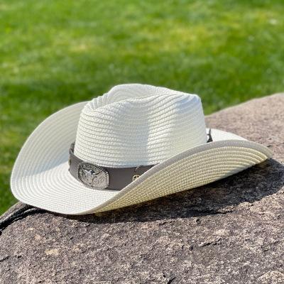 Big Eaves Western Cowboy Hat Men's Summer Travel Photo Tibetan Ox Head Straw Hat Women's Outdoor Sun Protection Hat