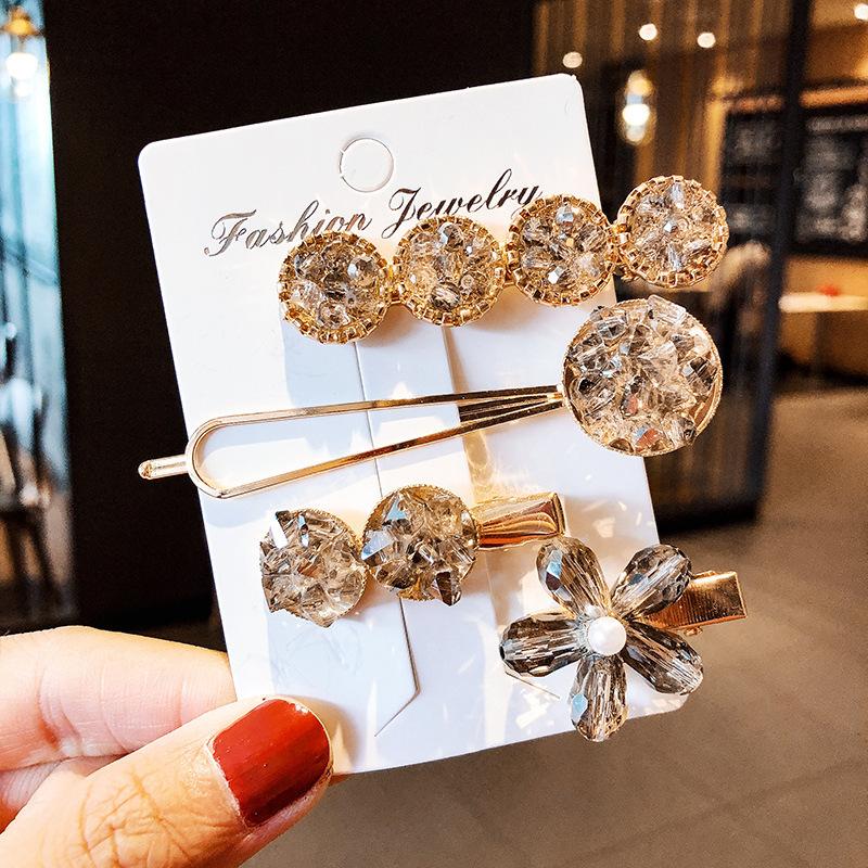 Korean Chic Round Pearl Flower Hair Pins Vintage Barrettes Hair Clips Set Crystal Metal Hair Accessories Hairgrip for Women