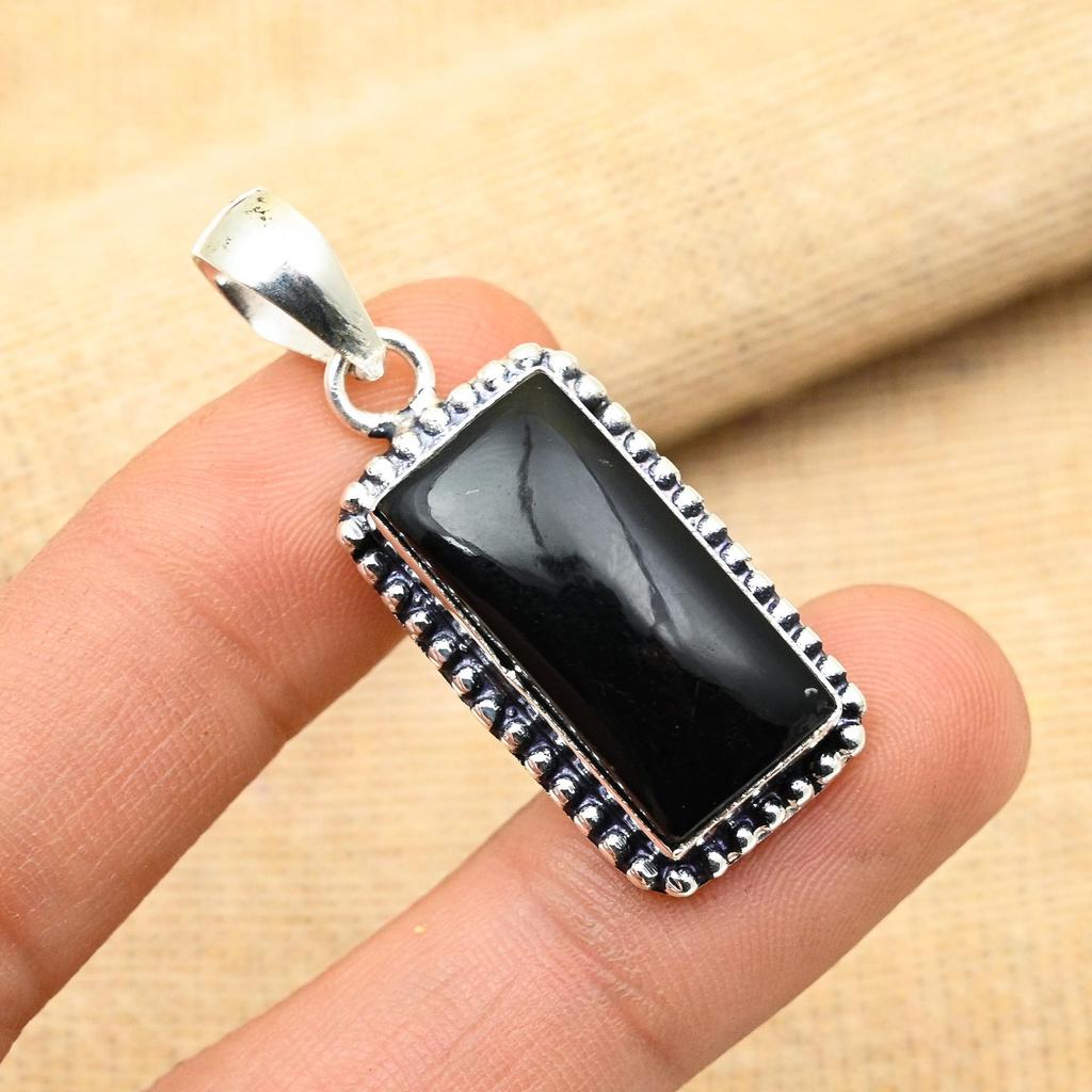 Black Spinel Gemstone Handmade 925 Solid Sterling Sliver Jewelry Pendant For Her